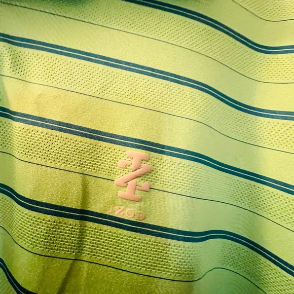 Izod Men's Polo Shirt in Green with Navy Stripes - Picture 3 of 4